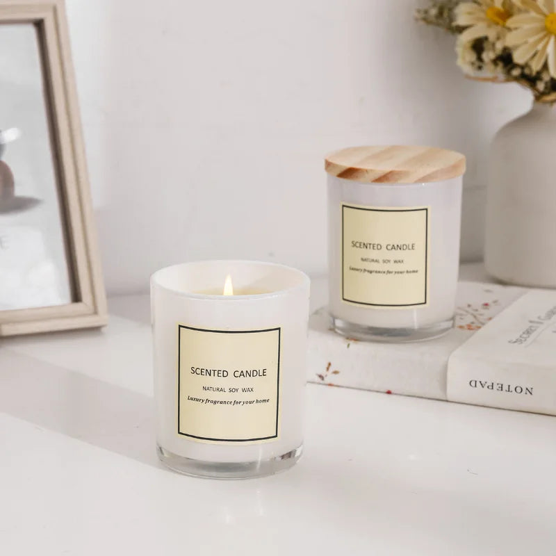 White Glass Scented Candle with Lid