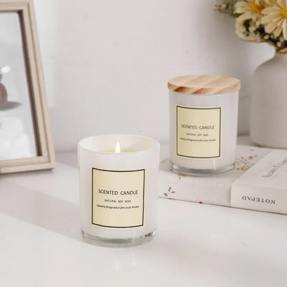 White Glass Scented Candle with Lid